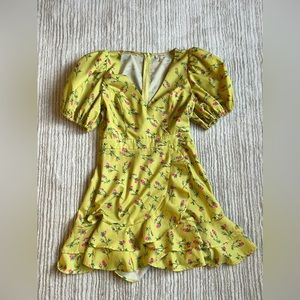Vintage Neon Yellow Summer Puff Sleeve Dress